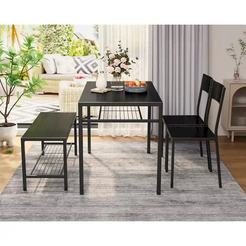 Table à manger de cuisine 4 pièces avec 2 chaises et un banc pour petit espace