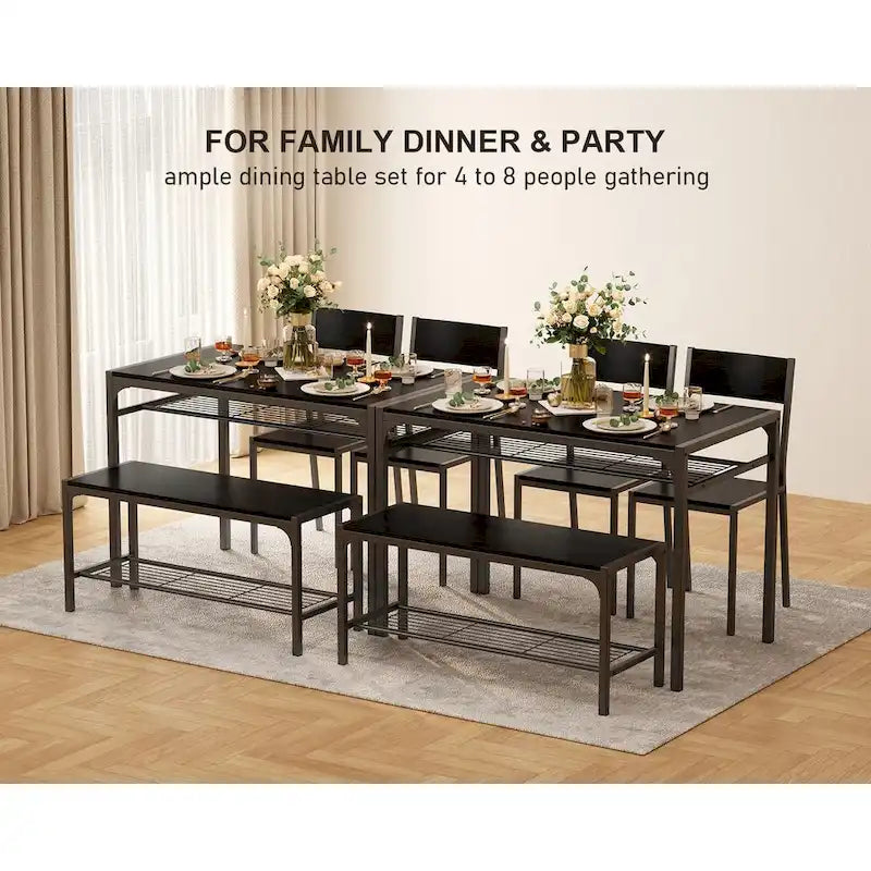 Table à manger de cuisine 4 pièces avec 2 chaises et un banc pour petit espace