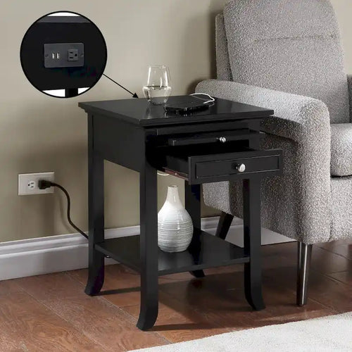 Logan 1 Drawer End Table with Charging Station and Pull-Out Shelf