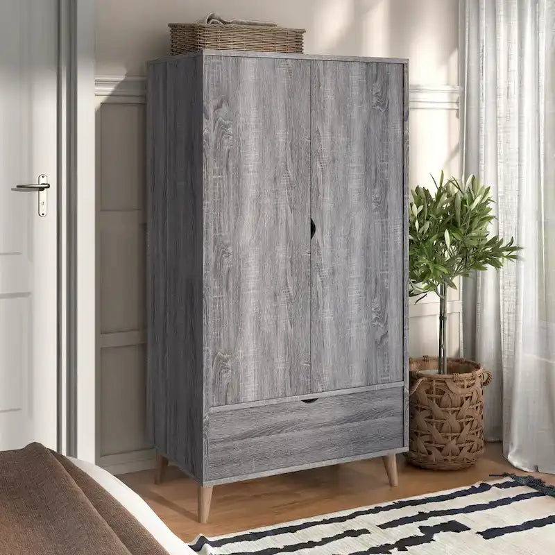 DH BASIC Minimalist Mid-Century Modern Distressed Grey 1-Drawer Wardrobe Armoire by 
