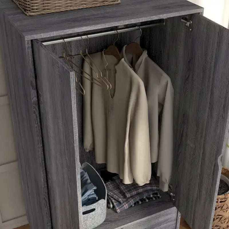 Armoire-penderie minimaliste moderne du milieu du siècle à 1 tiroir gris vieilli par
