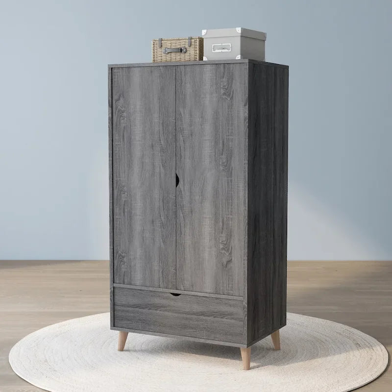 Armoire-penderie minimaliste moderne du milieu du siècle à 1 tiroir gris vieilli par