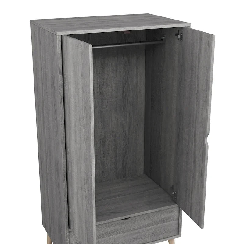 Armoire-penderie minimaliste moderne du milieu du siècle à 1 tiroir gris vieilli par