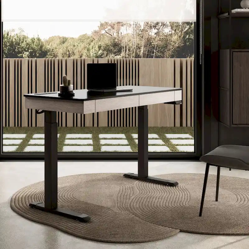  Home Office Electric Height Adjustable Standing Desk with 2 Drawers & Monitor Stand