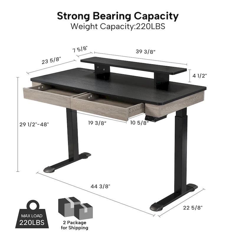Bureau Debout Électrique Réglable en Hauteur avec 2 Tiroirs et Support Moniteur pour Bureau à Domicile