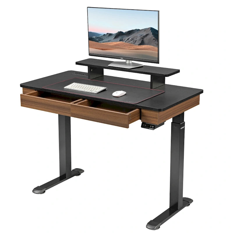 Bureau Debout Électrique Réglable en Hauteur avec 2 Tiroirs et Support Moniteur pour Bureau à Domicile