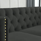 Contactez-nous pour la modélisation 3D du canapé en velours pour salon, canapé à accoudoirs carrés capitonnés à boutons, canapé moderne rembourré à boutons et moi