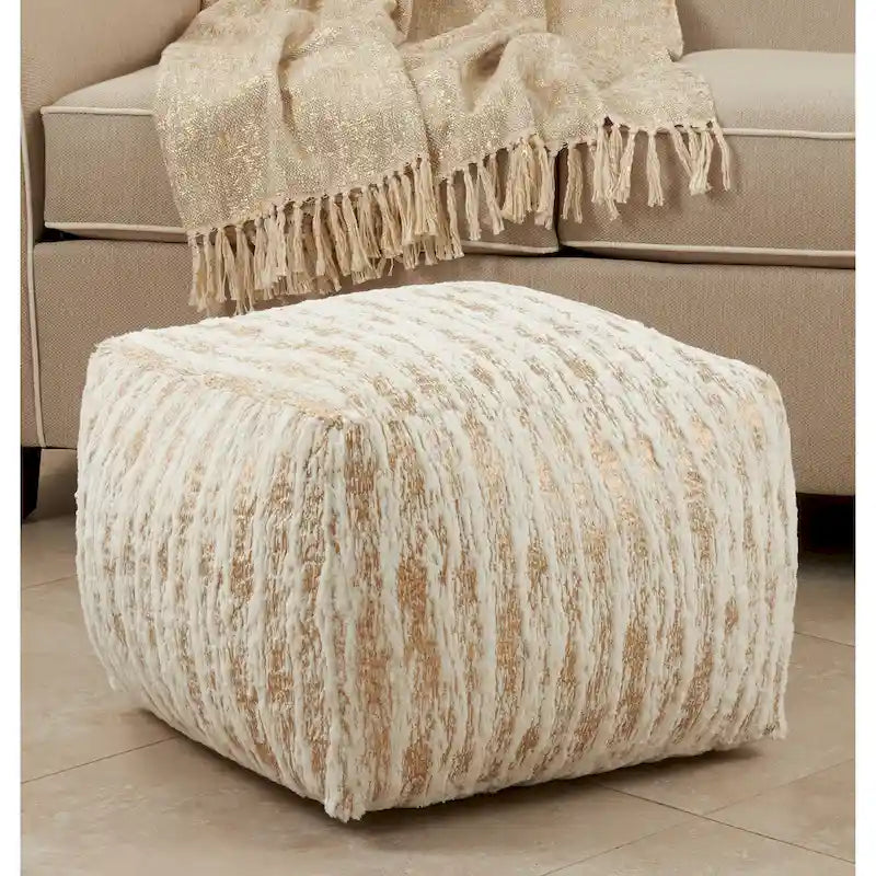 Faux Fur Pouf With Foil Print Design
