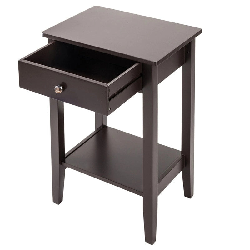 Table d'appoint à 2 niveaux et 1 tiroir marron