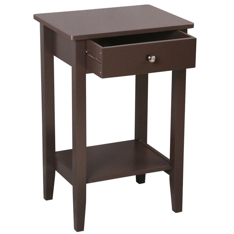 Table d'appoint à 2 niveaux et 1 tiroir marron