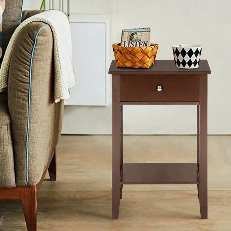 Table d'appoint à 2 niveaux et 1 tiroir marron