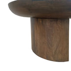 Table Basse 35 Pouces, Plateau Rond en Bois de Mangue Fait à la Main, Pieds Trépied Courbés Modernes, Noyer Marron