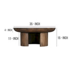 Table Basse 35 Pouces, Plateau Rond en Bois de Mangue Fait à la Main, Pieds Trépied Courbés Modernes, Noyer Marron