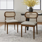 Chaise de salle à manger moderne en bois massif avec dossier en rotin et coussin amovible, lot de 2, par