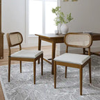 Chaise de salle à manger moderne en bois massif avec dossier en rotin et coussin amovible, lot de 2, par
