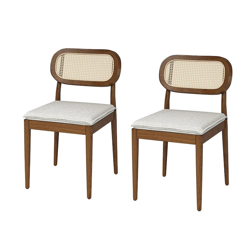 Chaise de salle à manger moderne en bois massif avec dossier en rotin et coussin amovible, lot de 2, par