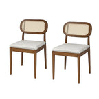 Chaise de salle à manger moderne en bois massif avec dossier en rotin et coussin amovible, lot de 2, par