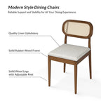Chaise de salle à manger moderne en bois massif avec dossier en rotin et coussin amovible, lot de 2, par