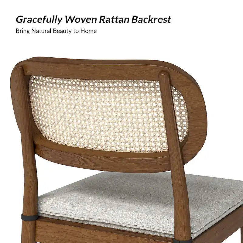 Chaise de salle à manger moderne en bois massif avec dossier en rotin et coussin amovible, lot de 2, par