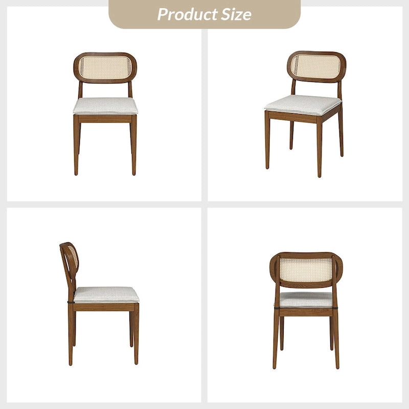 Chaise de salle à manger moderne en bois massif avec dossier en rotin et coussin amovible, lot de 2, par