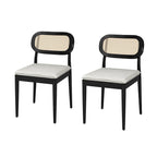 Chaise de salle à manger moderne en bois massif avec dossier en rotin et coussin amovible, lot de 2, par