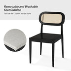 Chaise de salle à manger moderne en bois massif avec dossier en rotin et coussin amovible, lot de 2, par