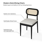 Chaise de salle à manger moderne en bois massif avec dossier en rotin et coussin amovible, lot de 2, par