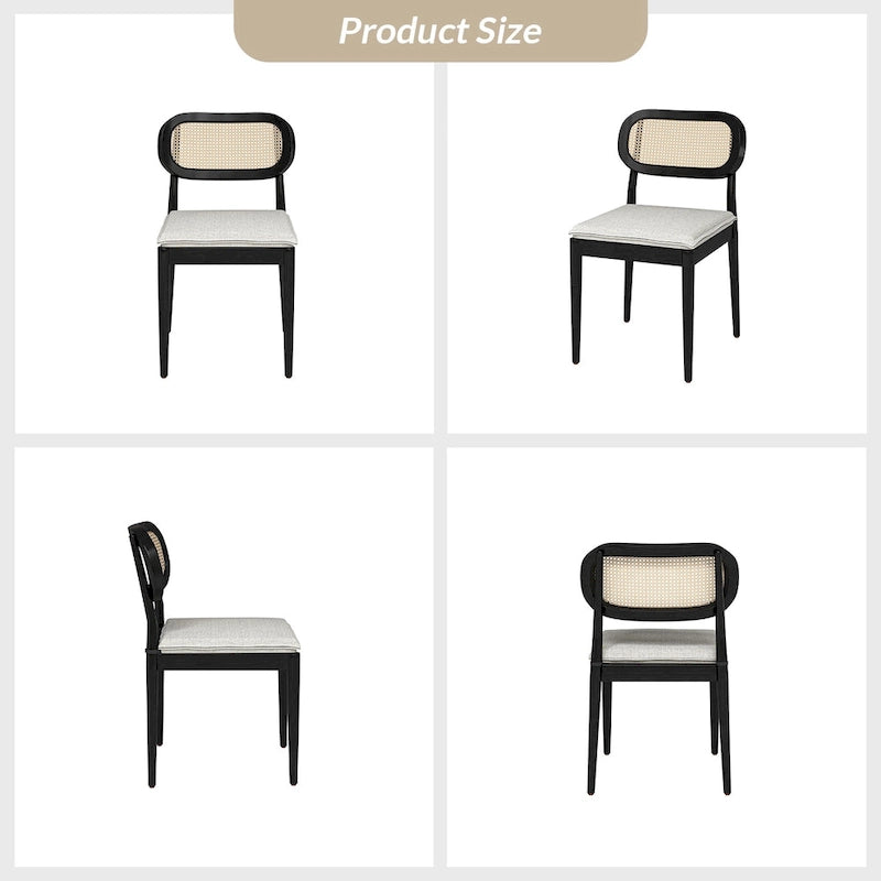 Chaise de salle à manger moderne en bois massif avec dossier en rotin et coussin amovible, lot de 2, par