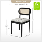 Chaise de salle à manger moderne en bois massif avec dossier en rotin et coussin amovible, lot de 2, par
