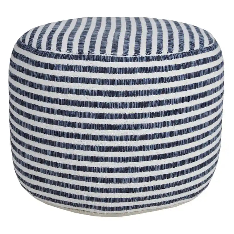 18 Blue and White Striped Round Pouf Ottoman