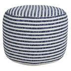 18 Blue and White Striped Round Pouf Ottoman