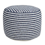 Pouf rond rayé bleu et blanc de 18 po