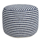 Pouf rond rayé bleu et blanc de 18 po