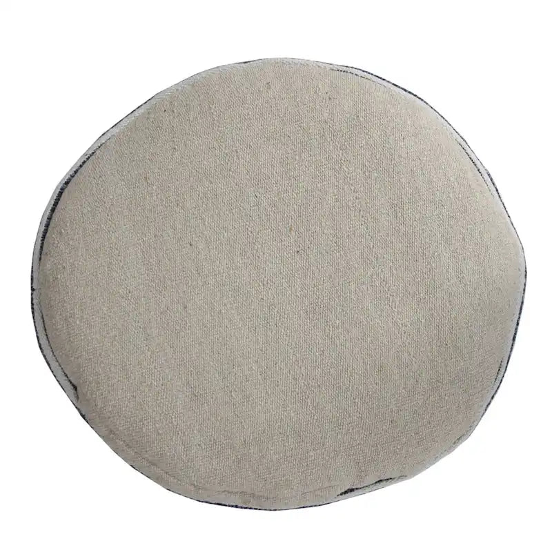 Pouf rond rayé bleu et blanc de 18 po