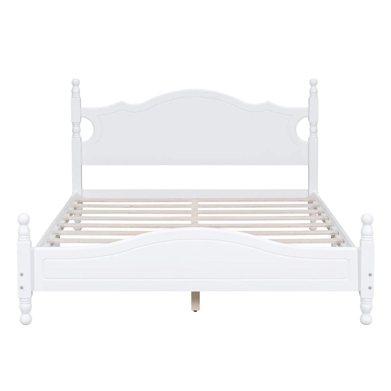 Lit plateforme en bois Queen Size, style rétro avec support à lattes en bois