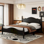 Lit plateforme en bois Queen Size, style rétro avec support à lattes en bois