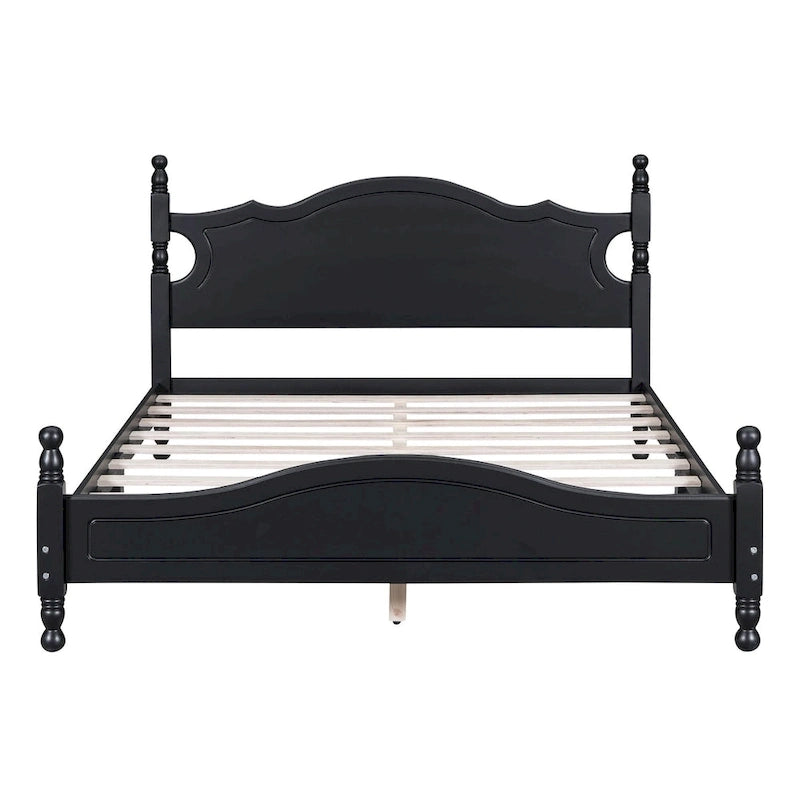 Lit plateforme en bois Queen Size, style rétro avec support à lattes en bois
