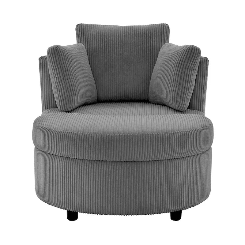 Fauteuil d'appoint en velours côtelé, fauteuil baquet avec pouf et coussins de dossier pour salon
