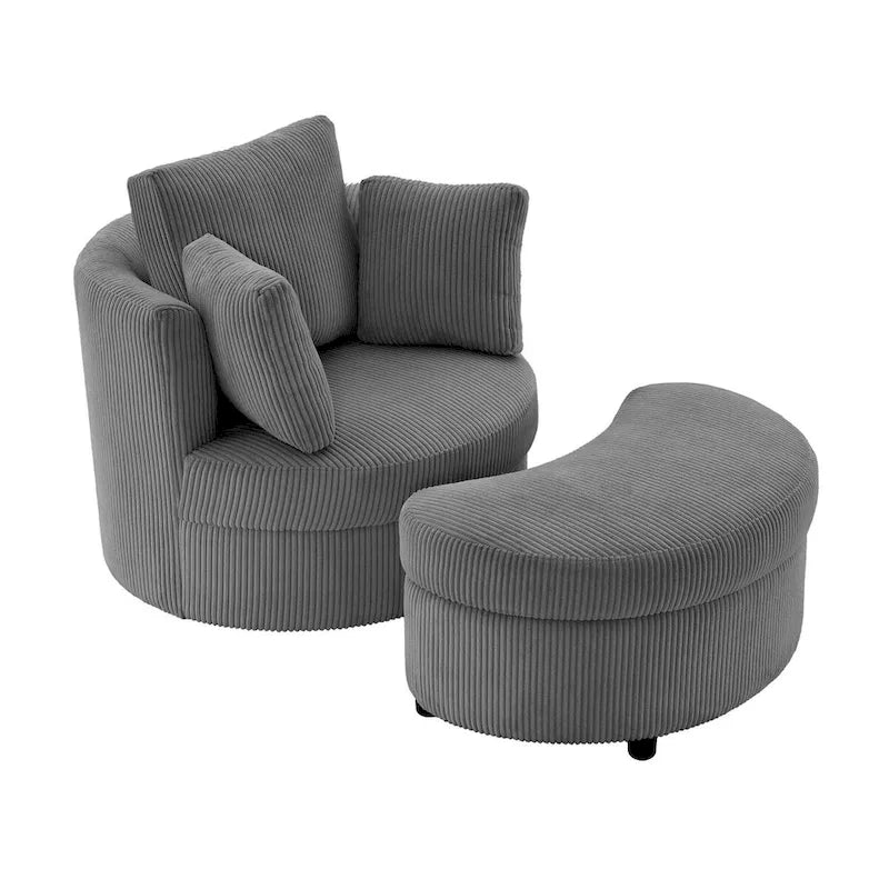 Fauteuil d'appoint en velours côtelé, fauteuil baquet avec pouf et coussins de dossier pour salon