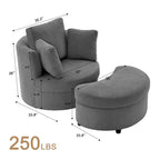 Fauteuil d'appoint en velours côtelé, fauteuil baquet avec pouf et coussins de dossier pour salon