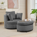 Fauteuil d'appoint en velours côtelé, fauteuil baquet avec pouf et coussins de dossier pour salon