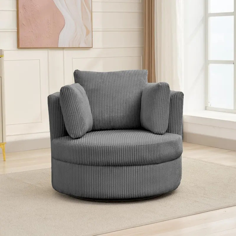 Fauteuil d'appoint en velours côtelé, fauteuil baquet avec pouf et coussins de dossier pour salon