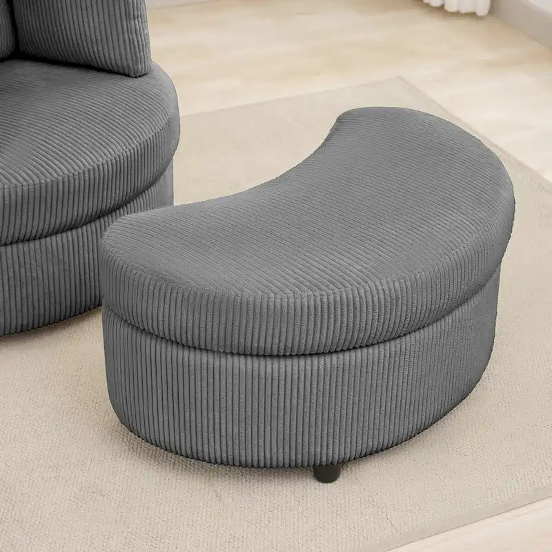 Fauteuil d'appoint en velours côtelé, fauteuil baquet avec pouf et coussins de dossier pour salon