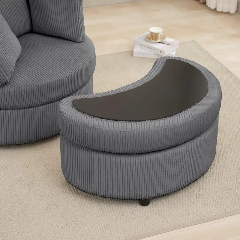 Fauteuil d'appoint en velours côtelé, fauteuil baquet avec pouf et coussins de dossier pour salon