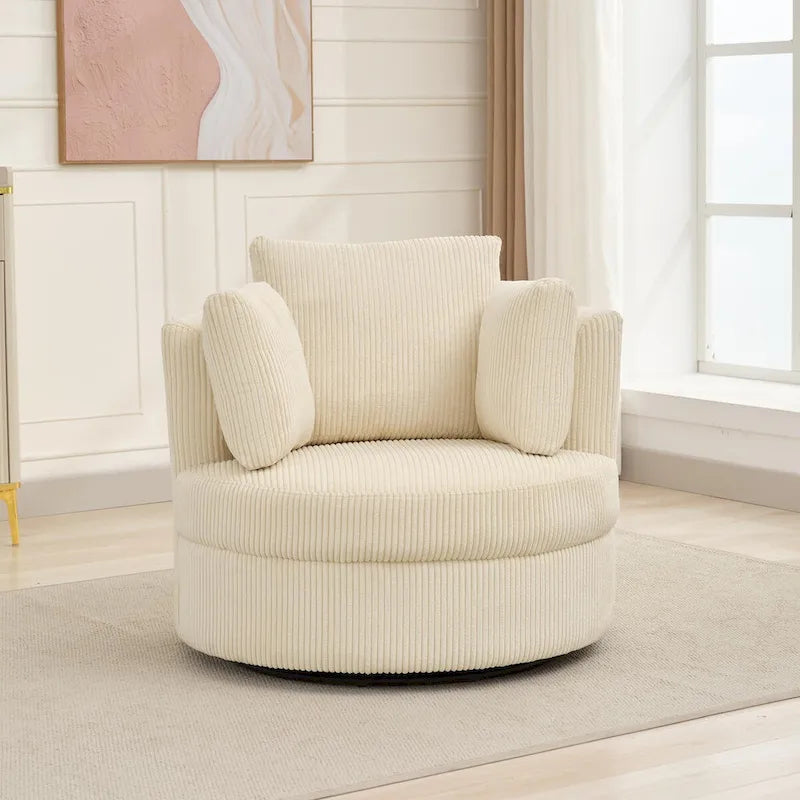 Fauteuil d'appoint en velours côtelé, fauteuil baquet avec pouf et coussins de dossier pour salon