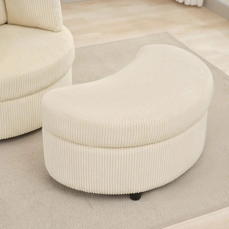 Fauteuil d'appoint en velours côtelé, fauteuil baquet avec pouf et coussins de dossier pour salon