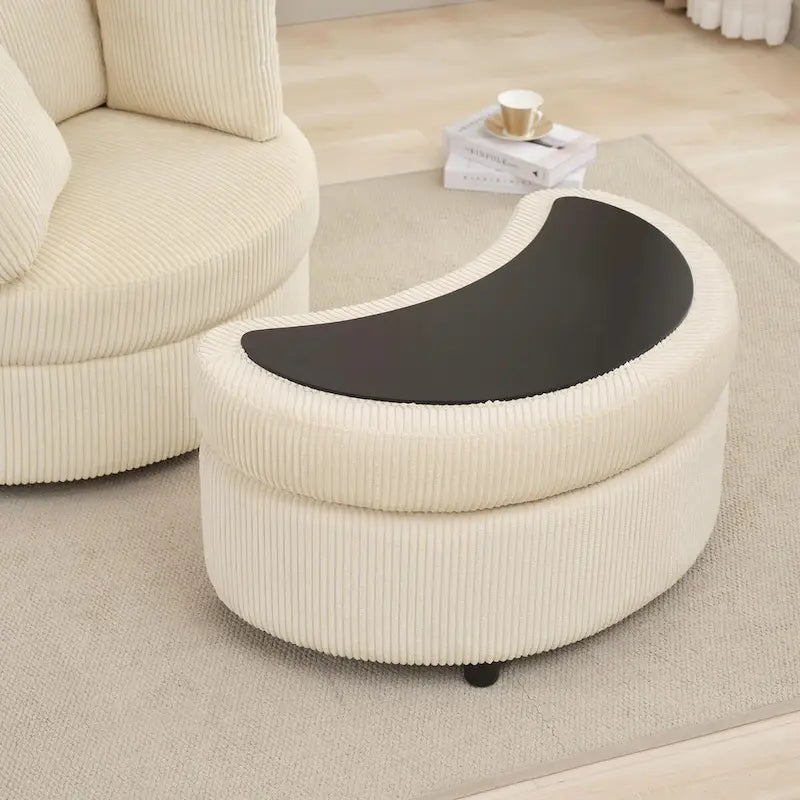 Fauteuil d'appoint en velours côtelé, fauteuil baquet avec pouf et coussins de dossier pour salon
