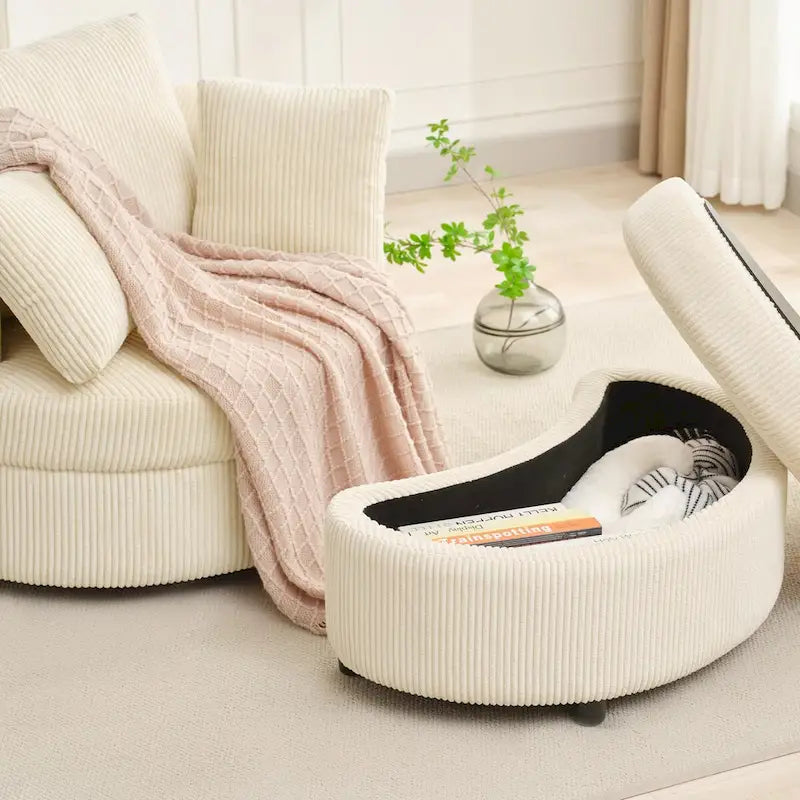 Fauteuil d'appoint en velours côtelé, fauteuil baquet avec pouf et coussins de dossier pour salon