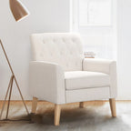  Linen and Walnut Legs Mid Century Modern Button Tufted Accent Chair - 29.53 H X 30 W X 33.07 D