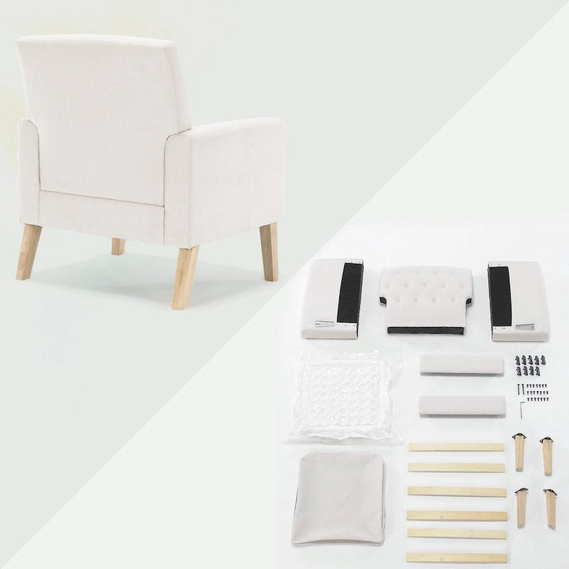 Fauteuil d'appoint capitonné moderne du milieu du siècle avec pieds en noyer et lin – 29,53 H X 30 L X 33,07 P